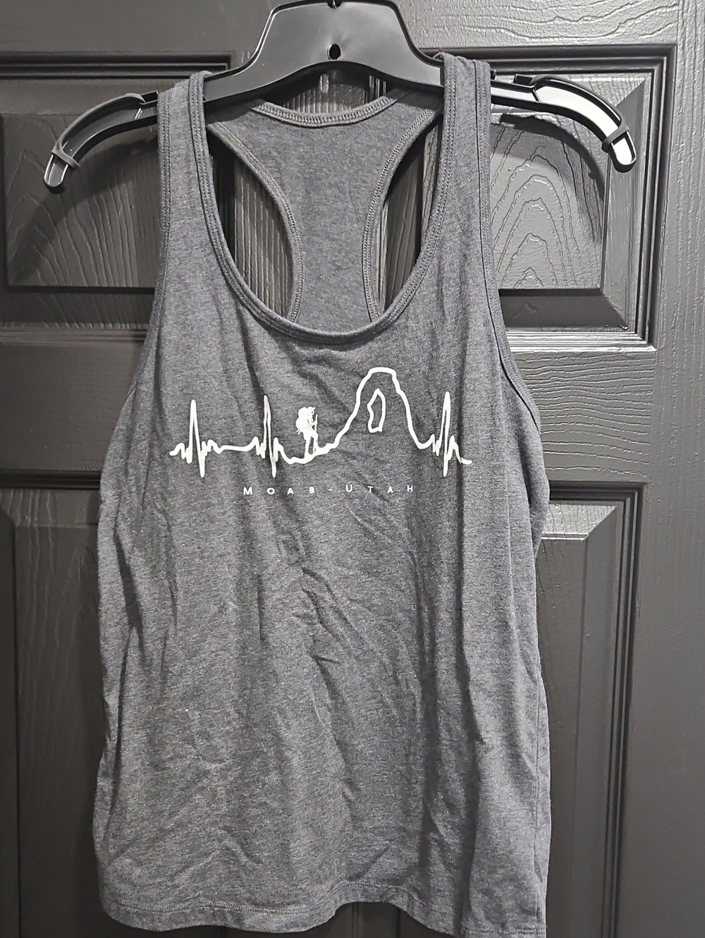 Women's Gray Racerback Tank Top - Moab Utah Graphic